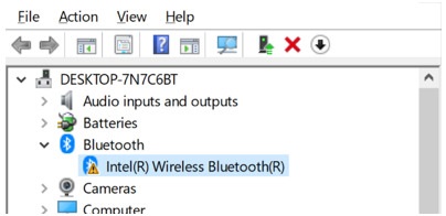 Yellow Triangle Error in Bluetooth