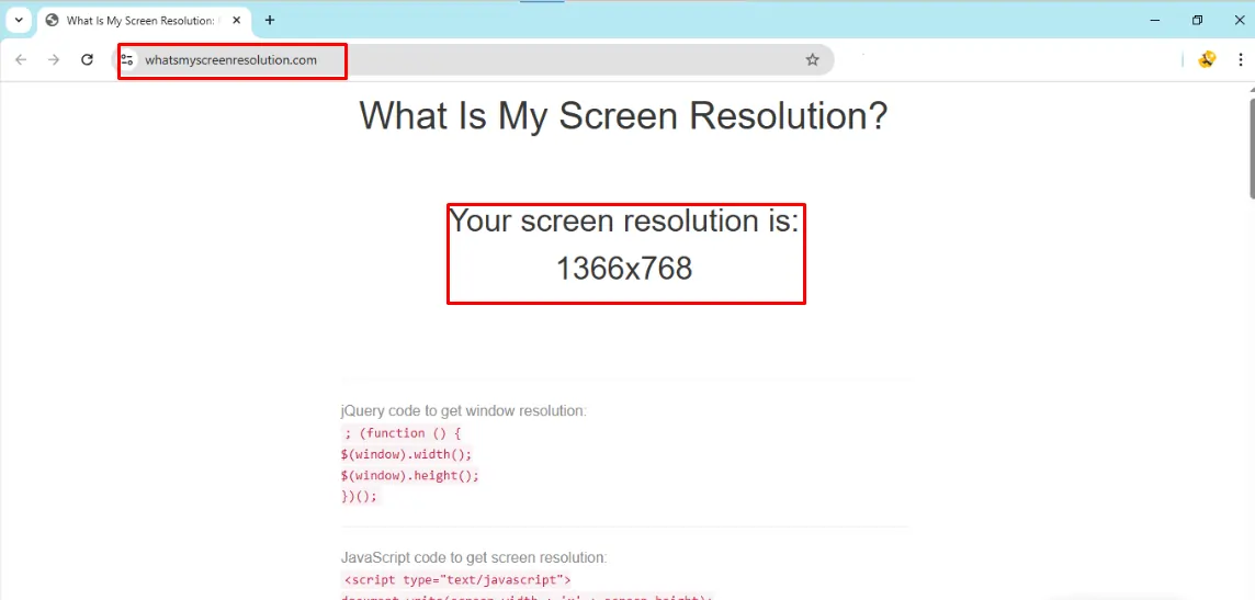 How to Find Laptop Screen Size Easily Without Measuring (2025) Online screen resolution checker tool being used to identify laptop screen size hint